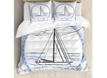 Abakuhaus Set Copripiumino Da Viaggio Per Letti Matrimoniali, Yacht Nell'oceano, Antiacaro, Adatto A Chi Soffre Di Allergie, Con Federe, Azzurro, Bianco, Lilla