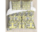 Abakuhaus Copripiumino Grigio E Giallo, Motivo Floreale, Antiacaro, Adatto A Chi Soffre Di Allergie, Con Federe, 155 Cm X 220 Cm - 80 X 80 Cm, Bianco E Nero