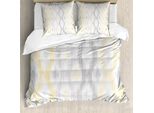 Abakuhaus Copripiumino Grigio E Giallo, Motivo Astratto A Catena, Antiacaro, Adatto A Chi Soffre Di Allergie, Con Federe, 200 Cm X 200 Cm - 80 X 80 Cm, Grigio Chiaro E Giallo