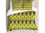 Abakuhaus Copripiumino Grigio E Giallo, Motivo Paisley Ivy Swirls, Antiacaro E Anallergico, Con Federe, 200 Cm X 200 Cm - 80 X 80 Cm, Grigio Antracite E Bianco