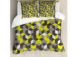 Abakuhaus Copripiumino Grigio E Giallo, Modern Box Cubes, Antiacaro Adatto A Chi Soffre Di Allergie Con Federe, 155 Cm X 220 Cm - 80 X 80 Cm, Giallo Senape