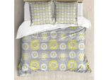 Abakuhaus Copripiumino Grigio E Giallo, Motivo Floreale, Antiacaro, Adatto A Chi Soffre Di Allergie, Con Federe, 155 Cm X 220 Cm - 80 X 80 Cm, Giallo Senape E Bianco