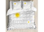 Abakuhaus Copripiumino Grigio E Giallo, Fiori E Pois Animali, Antiacaro E Anallergico, Con Federe, 155 Cm X 220 Cm - 80 X 80 Cm, Bianco E Grigio Chiaro