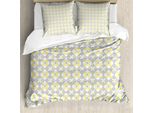 Abakuhaus Set Copripiumino Geometrico Per Letti Matrimoniali, Quadrati In Stile Piastrelle, Antiacaro, Adatto A Chi Soffre Di Allergie, Con Federe, Giallo Chiaro, Grigio Chiaro E Bianco
