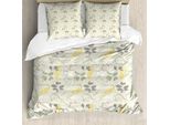 Abakuhaus Set Copripiumino Vintage Per Letti Matrimoniali, Motivo Floreale Rustico, Antiacaro E Anallergico, Con Federe, Grigio Antracite, Calendula E Rosa