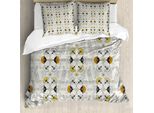 Abakuhaus Set Copripiumino Etnico Per Letti Matrimoniali, Motivi Floreali Paisley, Antiacaro, Adatto A Chi Soffre Di Allergie, Con Federe, Grigio Chiaro Calendula E Nero