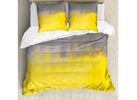 Abakuhaus Set Copripiumino Grunge Per Letti Matrimoniali, Decorazione Murale, Antiacaro, Adatto A Chi Soffre Di Allergie, Con Federe, Grigio Chiaro E Giallo