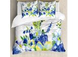 Abakuhaus Set Copripiumino Floreale Per Letti Matrimoniali, Acquerello Fiori Primaverili, Antiacaro, Adatto A Chi Soffre Di Allergie, Con Federe, Bianco, Verde Chiaro, Blu Violetto