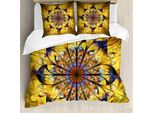 Abakuhaus Copripiumino Giallo E Blu, Mandala Asian, Antiacaro, Adatto A Chi Soffre Di Allergie, Con Federe, 200 Cm X 200 Cm - 80 X 80 Cm, Multicolore