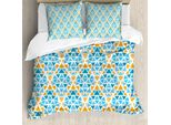 Abakuhaus Copripiumino Giallo E Blu, Motivo Triangolare, Antiacaro, Adatto A Chi Soffre Di Allergie, Con Federe, 200 Cm X 200 Cm - 80 X 80 Cm, Aqua Teal Marigold
