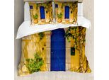 Abakuhaus Copripiumino Giallo E Blu, Greek House, Antiacaro, Adatto A Chi Soffre Di Allergie, Con Federe, 155 Cm X 220 Cm - 80 X 80 Cm, Multicolore