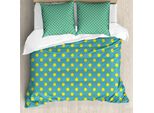 Abakuhaus Copripiumino Giallo E Blu, Pois Nostalgici, Antiacaro, Adatto A Chi Soffre Di Allergie, Con Federe, 200 Cm X 200 Cm - 80 X 80 Cm, Giallo Verde Acqua
