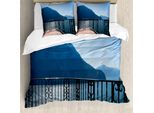 Abakuhaus Copripiumino Moderno, Insel Berg Ocean View, Antiacaro, Adatto A Chi Soffre Di Allergie, Con Federe, 200 Cm X 200 Cm - 80 X 80 Cm, Blu