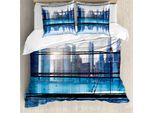 Copripiumino Abakuhaus, Vista Con Grattacieli, Antiacaro, Adatto A Chi Soffre Di Allergie, Con Federe, 155 Cm X 220 Cm - 80 X 80 Cm, Azzurro Pallido E Bianco