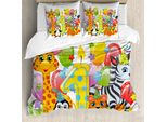 Abakuhaus 1° Compleanno Copripiumino, Safari Animal Birthday, Antiacaro, Adatto A Chi Soffre Di Allergie, Con Federe, 200 Cm X 200 Cm - 80 X 80 Cm, Multicolore