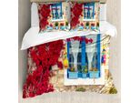 Abakuhaus Set Copripiumino Per Letti Matrimoniali, Casa Mediterranea, Antiacaro, Adatto A Chi Soffre Di Allergie, Con Federe, Marrone Chiaro, Blu Navy E Bianco