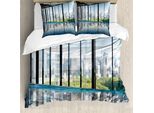 Abakuhaus Copripiumino Moderno, Central Park Wald, Antiacaro, Adatto A Chi Soffre Di Allergie, Con Federe, 155 Cm X 220 Cm - 80 X 80 Cm, Azzurro E Verde