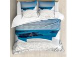 Abakuhaus Copripiumino Da Viaggio, Santorini Grecia, Antiacaro, Adatto A Chi Soffre Di Allergie, Con Federe, 155 Cm X 220 Cm - 80 X 80 Cm, Turchese E Bianco