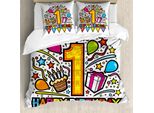 Abakuhaus 1° Compleanno Copripiumino, Pop Art Party, Antiacaro, Adatto A Chi Soffre Di Allergie, Con Federe, 200 Cm X 200 Cm - 80 X 80 Cm, Multicolore