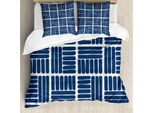 Abakuhaus Copripiumino Geometrico, Strisce In Quadrati, Antiacaro, Adatto A Chi Soffre Di Allergie, Con Federe, 155 Cm X 220 Cm - 80 X 80 Cm, Blu Notte E Bianco