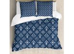 Abakuhaus Set Copripiumino Mediterraneo Per Letti Matrimoniali, Motivo Floreale, Antiacaro, Adatto A Chi Soffre Di Allergie, Con Federe, Blu Navy E Bianco