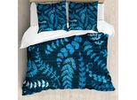 Abakuhaus Copripiumino Indigo, Motivo Floreale Foglie Ast, Antiacaro, Adatto A Chi Soffre Di Allergie, Con Federe, 200 Cm X 200 Cm - 80 X 80 Cm, Turchese Azzurro