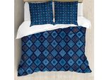 Abakuhaus Copripiumino Indigo, Quadrati Dettagliati, Antiacaro, Adatto A Chi Soffre Di Allergie, Con Federe, 155 Cm X 220 Cm - 80 X 80 Cm, Turchese Blu Navy