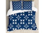 Abakuhaus Copripiumino Indigo, Petali Moderni, Antiacaro, Adatto A Chi Soffre Di Allergie, Con Federe, 200 Cm X 200 Cm - 80 X 80 Cm, Blu Navy E Bianco