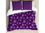 Abakuhaus Copripiumino Indigo, Fiori Di Giglio Astratti, Antiacaro, Adatto A Chi Soffre Di Allergie, Con Federe, 155 Cm X 220 Cm - 80 X 80 Cm, Viola Lilla