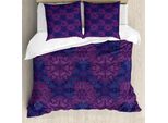 Abakuhaus Copripiumino Indigo, Motivo Paisley Flower, Antiacaro E Anallergico, Con Federe, 200 Cm X 200 Cm - 80 X 80 Cm, Blu Scuro Viola