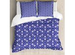 Abakuhaus Copripiumino Indigo, Indigo Floral Geometrico, Antiacaro Adatto A Chi Soffre Di Allergie Con Federe, 155 Cm X 220 Cm - 80 X 80 Cm, Blu Scuro Azzurro