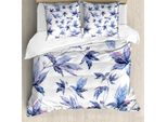 Abakuhaus Copripiumino Indigo, Foglie D'albero Acquerellate, Antiacaro, Adatto A Chi Soffre Di Allergie, Con Federe, 200 Cm X 200 Cm - 80 X 80 Cm, Blu Scuro Viola