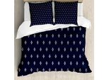 Abakuhaus Set Copripiumino Blu Scuro Per Letti Matrimoniali, Motivo Ispirato Alla Marina, Antiacaro, Adatto A Chi Soffre Di Allergie, Con Federe, Blu Scuro E Bianco