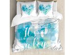 Abakuhaus Copripiumino Matrimoniale, Sein Ein Junge Grunge, Antiacaro E Anallergico, Con Federe, 155 Cm X 220 Cm - 80 X 80 Cm, Turchese E Blu