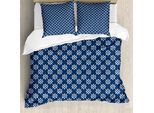 Abakuhaus Copripiumino Indigo, Daisy Come Fiori, Antiacaro, Adatto A Chi Soffre Di Allergie, Con Federe, 200 Cm X 200 Cm - 80 X 80 Cm, Blu Navy E Bianco