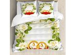 Abakuhaus Copripiumino Matrimoniale, Fedi Nuziali Con Rose, Antiacaro E Anallergico, Con Federe, 155 Cm X 220 Cm - 80 X 80 Cm, Bianco, Verde, Rosso