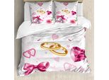 Abakuhaus Copripiumino Matrimoniale, Fedi Nuziali Cuori, Antiacaro, Adatto A Chi Soffre Di Allergie, Con Federe, 155 Cm X 220 Cm - 80 X 80 Cm, Rosa Bianco Arancione
