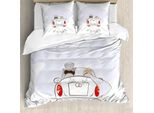 Abakuhaus Copripiumino Matrimoniale, Auto Retrò, Antiacaro, Adatto A Chi Soffre Di Allergie, Con Federe, 200 Cm X 200 Cm - 80 X 80 Cm, Grigio, Rosso, Bianco