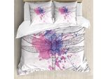 Abakuhaus Copripiumino Libelle, Grunge Moth Dragonfly, Antiacaro, Adatto A Chi Soffre Di Allergie, Con Federe, 155 Cm X 220 Cm - 80 X 80 Cm, Nero, Bianco E Viola