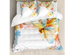 Abakuhaus Copripiumino Libellula, Libellula Primaverile Vintage, Antiacaro, Adatto A Chi Soffre Di Allergie, Con Federe, 155 Cm X 220 Cm - 80 X 80 Cm, Multicolore