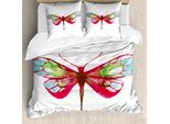 Abakuhaus Copripiumino Libellula, Libellula Acquerellata, Antiacaro, Adatto A Chi Soffre Di Allergie, Con Federe, 155 Cm X 220 Cm - 80 X 80 Cm, Rosa, Verde E Blu
