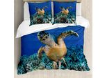Abakuhaus Set Copripiumino Tartaruga Per Letti Matrimoniali, Cheloniidae Oceano Profondo, Antiacaro, Adatto A Chi Soffre Di Allergie, Con Federe, Blu Violetto Marrone Chiaro