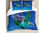 Abakuhaus Copripiumino Tartaruga, Acquario Tropicale Tartaruga, Antiacaro, Adatto A Chi Soffre Di Allergie, Con Federe, 200 Cm X 200 Cm - 80 X 80 Cm, Viola Blu Verde Felce