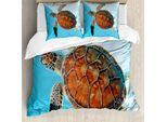 Abakuhaus Copripiumino Tartaruga, Animali Marini Caraibi, Antiacaro Adatto A Chi Soffre Di Allergie Con Federe, 200 Cm X 200 Cm - 80 X 80 Cm, Turchese Cannella