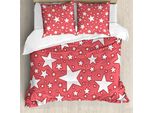 Abakuhaus Copripiumino Coral, Grandi Stelle Luminose, Antiacaro, Adatto A Chi Soffre Di Allergie, Con Federe, 200 Cm X 200 Cm - 80 X 80 Cm, Rosso Corallo E Bianco
