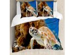 Abakuhaus Copripiumino Tartaruga, Tropic Waters Barriera Corallina, Antiacaro Adatto A Chi Soffre Di Allergie Con Federe, 155 Cm X 220 Cm - 80 X 80 Cm, Pale Coffee Marrone Blu