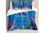 Abakuhaus Copripiumino Tartaruga, Underwater World Cartoon, Antiacaro, Adatto A Chi Soffre Di Allergie, Con Federe, 155 Cm X 220 Cm - 80 X 80 Cm, Viola Arancione Acquamarina