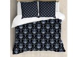 Abakuhaus Copripiumino Blu Scuro, Damasco Vintage Reale, Antiacaro, Adatto A Chi Soffre Di Allergie, Con Federe, 155 Cm X 220 Cm - 80 X 80 Cm, Azzurro Blu Scuro