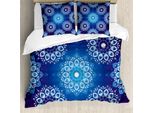Abakuhaus Copripiumino Blu Scuro, Fiocchi Di Neve Vintage, Antiacaro, Adatto A Chi Soffre Di Allergie, Con Federe, 155 Cm X 220 Cm - 80 X 80 Cm, Azzurro Cielo Bianco