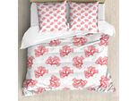 Abakuhaus Set Copripiumino In Corallo Per Letti Matrimoniali, Motivi Acquatici Con Alghe Marine, Antiacaro, Adatto A Chi Soffre Di Allergie, Con Federe, Bianco, Rosso Corallo, Rosso